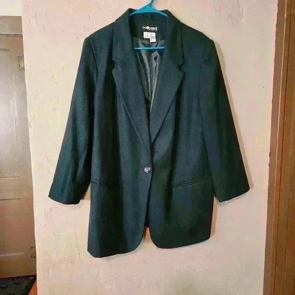 SAG HARBOR 100% pure wool oversized blazer size 16 W Dark Green - Picture 3 of 6